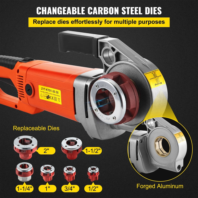 VEVOR Electric Pipe Threader, 2300W Pipe Threading Machine, Heavy-Duty Hand-Held Power Drive Kit, 110V Pipe Threader Machine Copper Motor, Portable Pipe Threader with 6 Dies 1/2