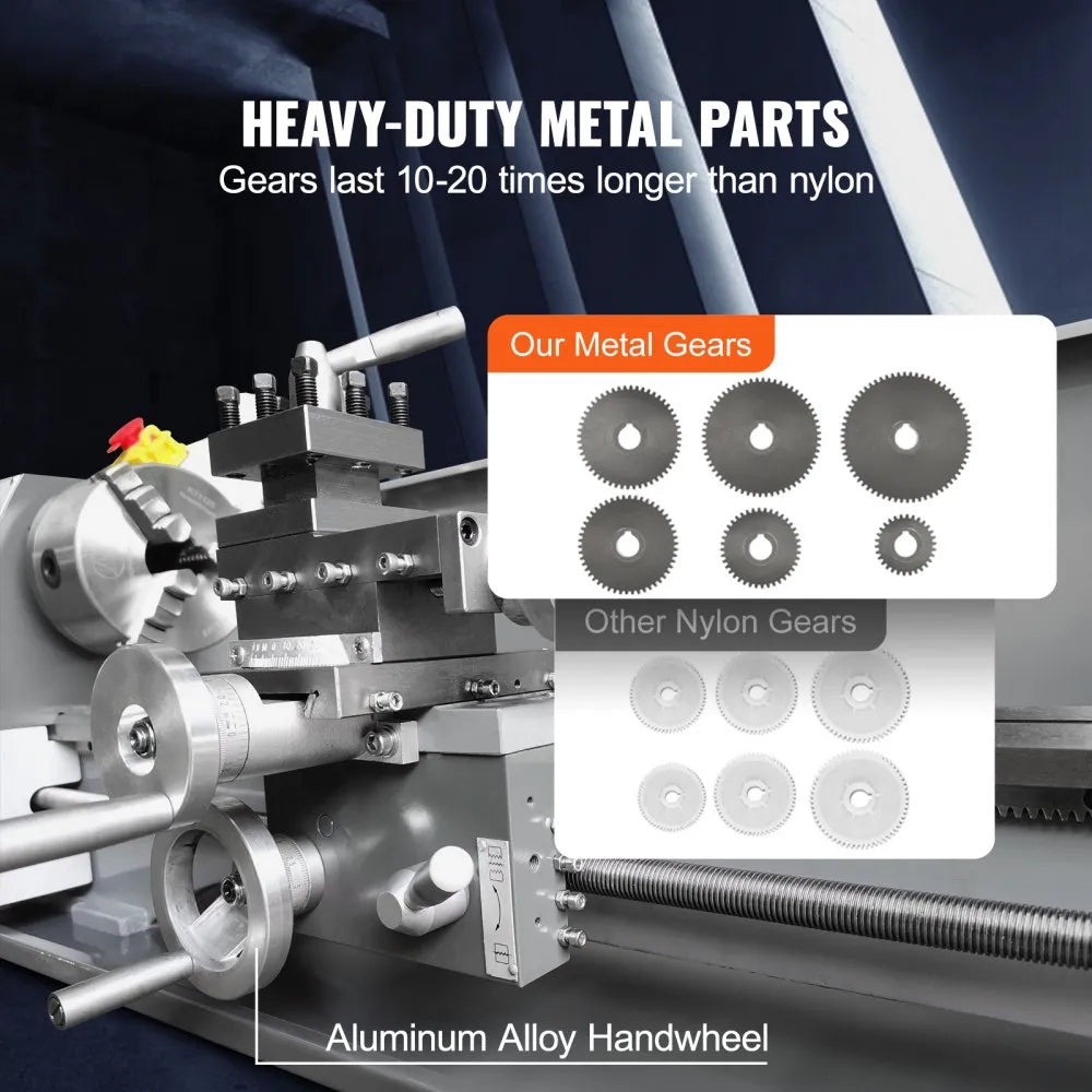 VEVOR Metal Lathe Machine, 8.3'' x 29.5'', Precision benchtop power metal lathe, 0-2500 RPM Continuously Variable Speed, 750W Brushless Motor Metal Gears, with Tool Box for Processing Precision Parts