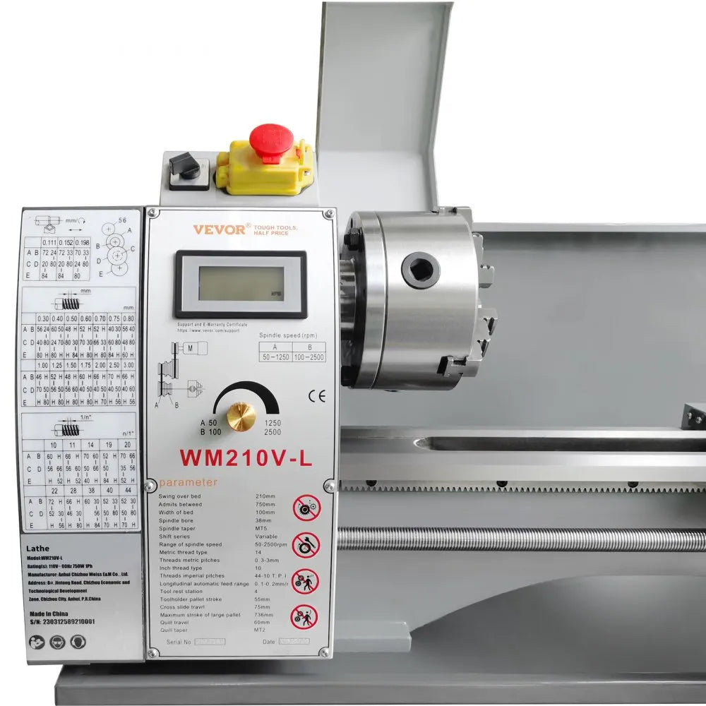 VEVOR Metal Lathe Machine, 8.3'' x 29.5'', Precision benchtop power metal lathe, 0-2500 RPM Continuously Variable Speed, 750W Brushless Motor Metal Gears, with Tool Box for Processing Precision Parts