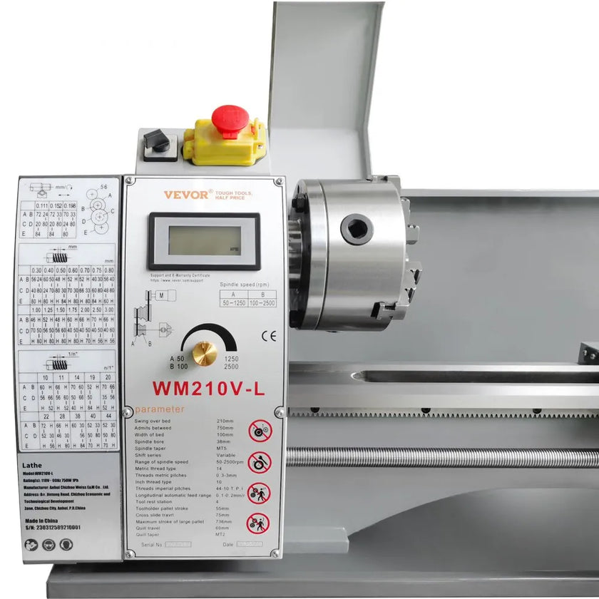 VEVOR Metal Lathe Machine, 8.3'' x 29.5'', Precision benchtop power metal lathe, 0-2500 RPM Continuously Variable Speed, 750W Brushless Motor Metal Gears, with Tool Box for Processing Precision Parts