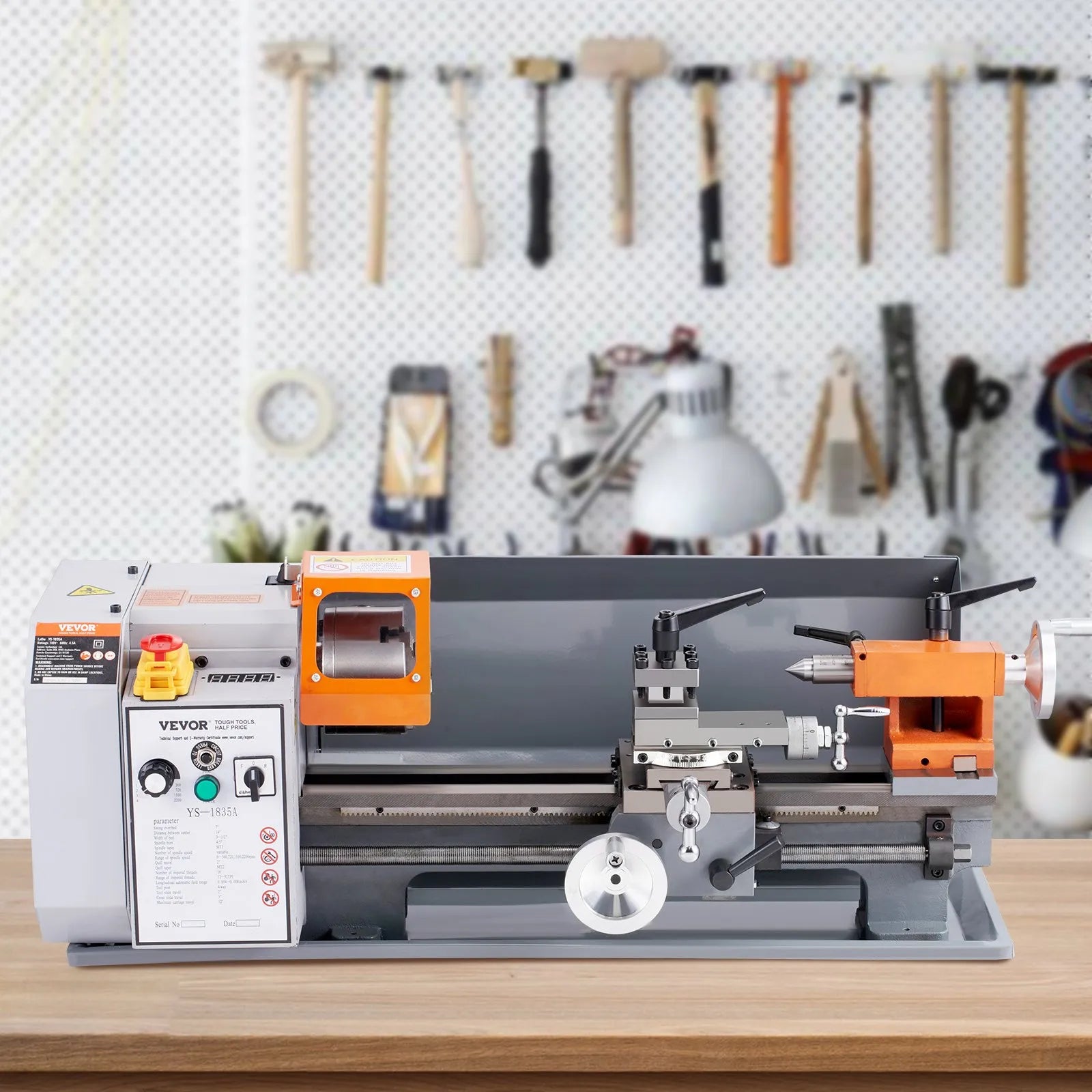VEVOR Metal Lathe Machine, 7'' x 13.78'', Precision Benchtop Power Metal Lathe, 0-2200 RPM Continuously Variable Speed, 500W Brush Motor Metal Gears, with Tool Box for Processing Precision Parts