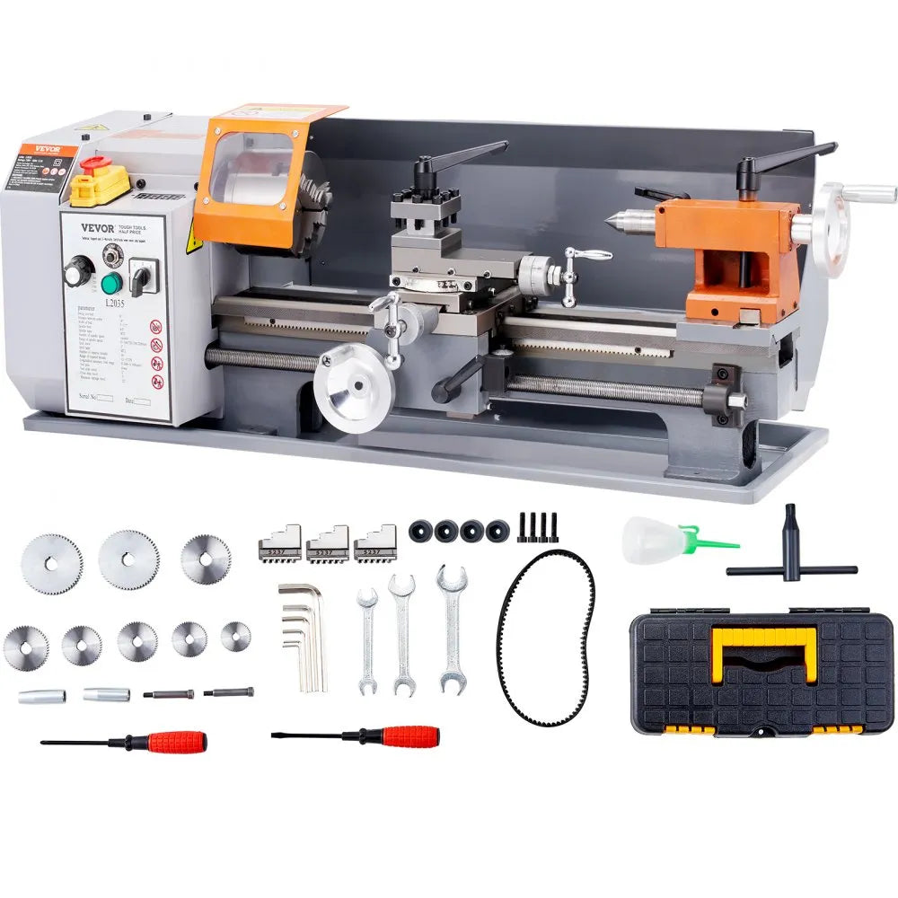 VEVOR Metal Lathe Machine, 7.87'' x 13.78'', Precision Benchtop Power Metal Lathe, 50-2500 RPM Continuously Variable Speed, 500W Brush Motor Metal Gears, with Tool Box for Processing Precision Parts