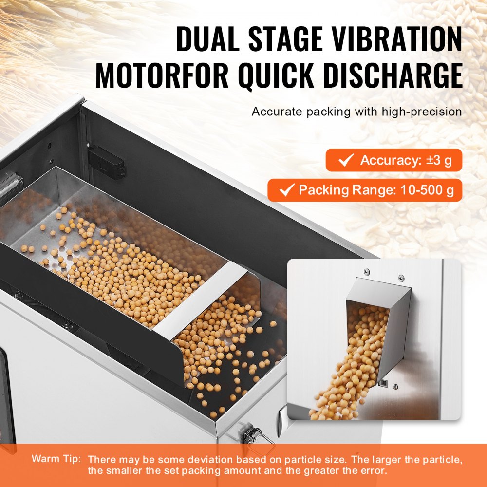 VEVOR Powder Filling Machine, 0.022-1.1lbs/10-500g, Automatic Intelligent Particle Weighing Filling Machine, Bottle Bag Powder Filler Particle Dispenser for Tea Seeds Grains Powder Flour Beans Glitter