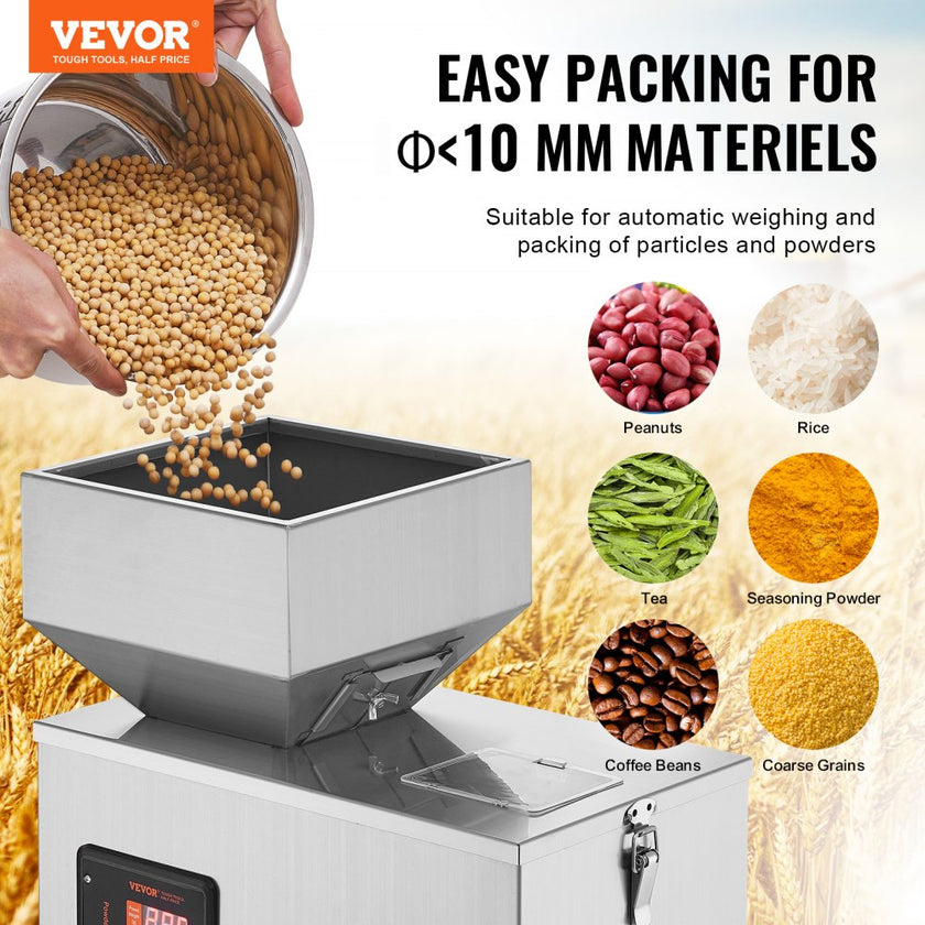 VEVOR Powder Filling Machine, 0.002-0.44lbs/1-200g, Automatic Intelligent Particle Weighing Filling Machine, Bottle Bag Powder Filler Particle Dispenser for Tea Seeds Grains Powder Flour Beans Glitter