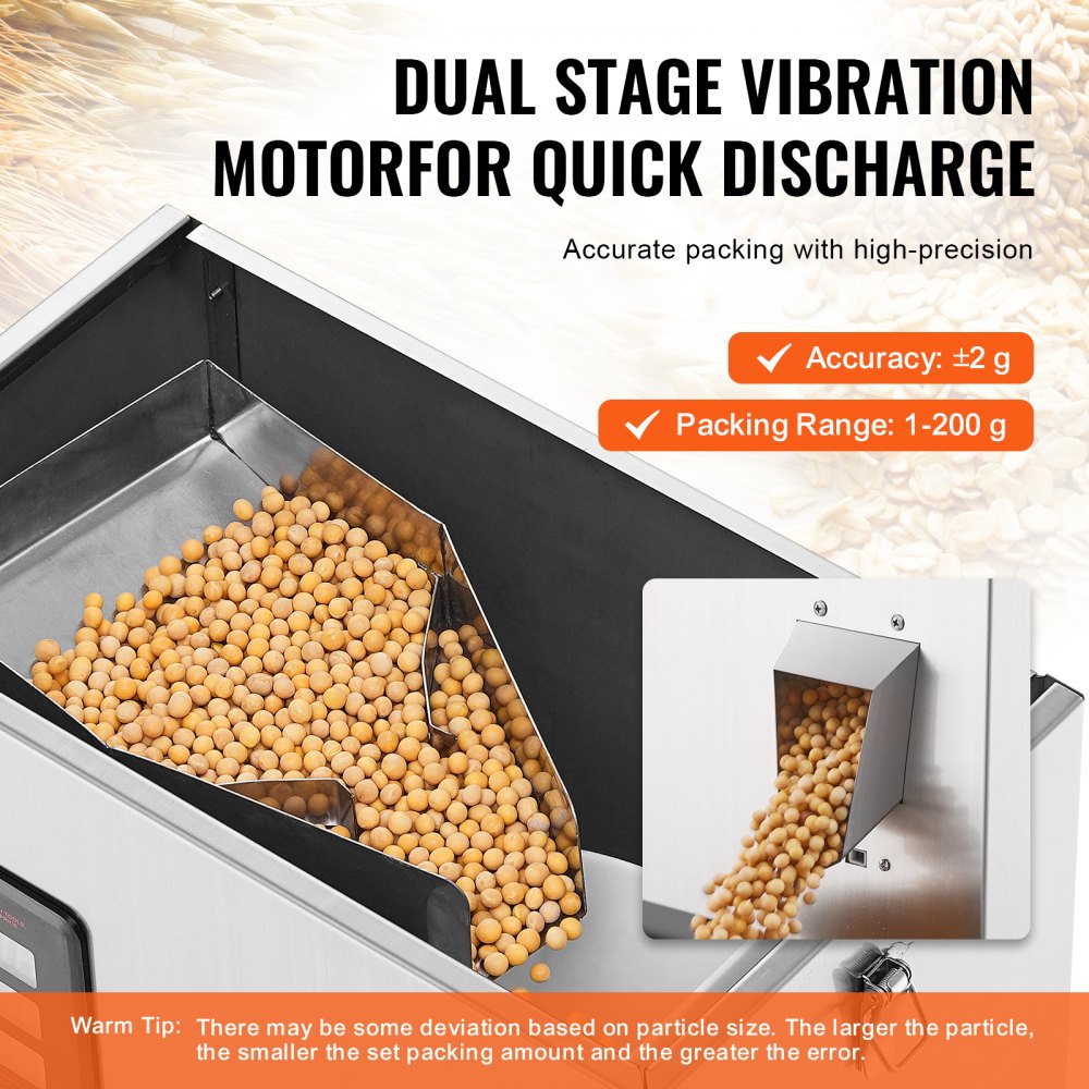 VEVOR Powder Filling Machine, 0.002-0.44lbs/1-200g, Automatic Intelligent Particle Weighing Filling Machine, Bottle Bag Powder Filler Particle Dispenser for Tea Seeds Grains Powder Flour Beans Glitter