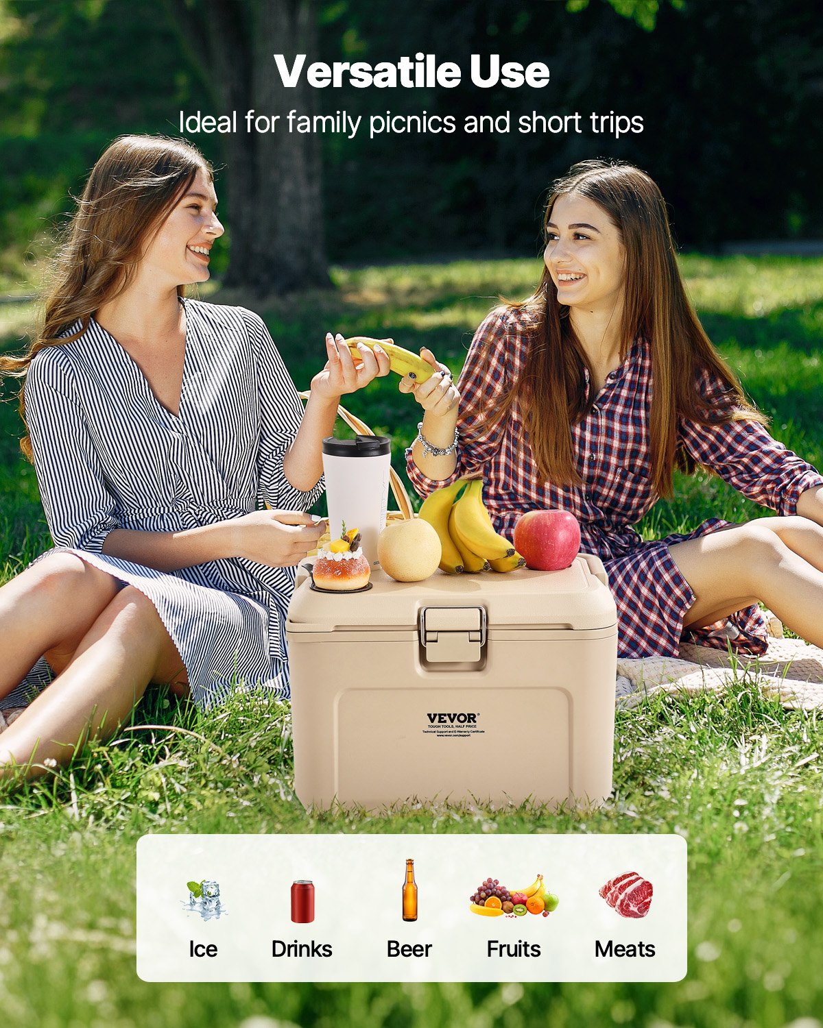 VEVOR Portable Cooler 16.5 QT Insulated Cooler 23 Can Capacity with Cup Holder
