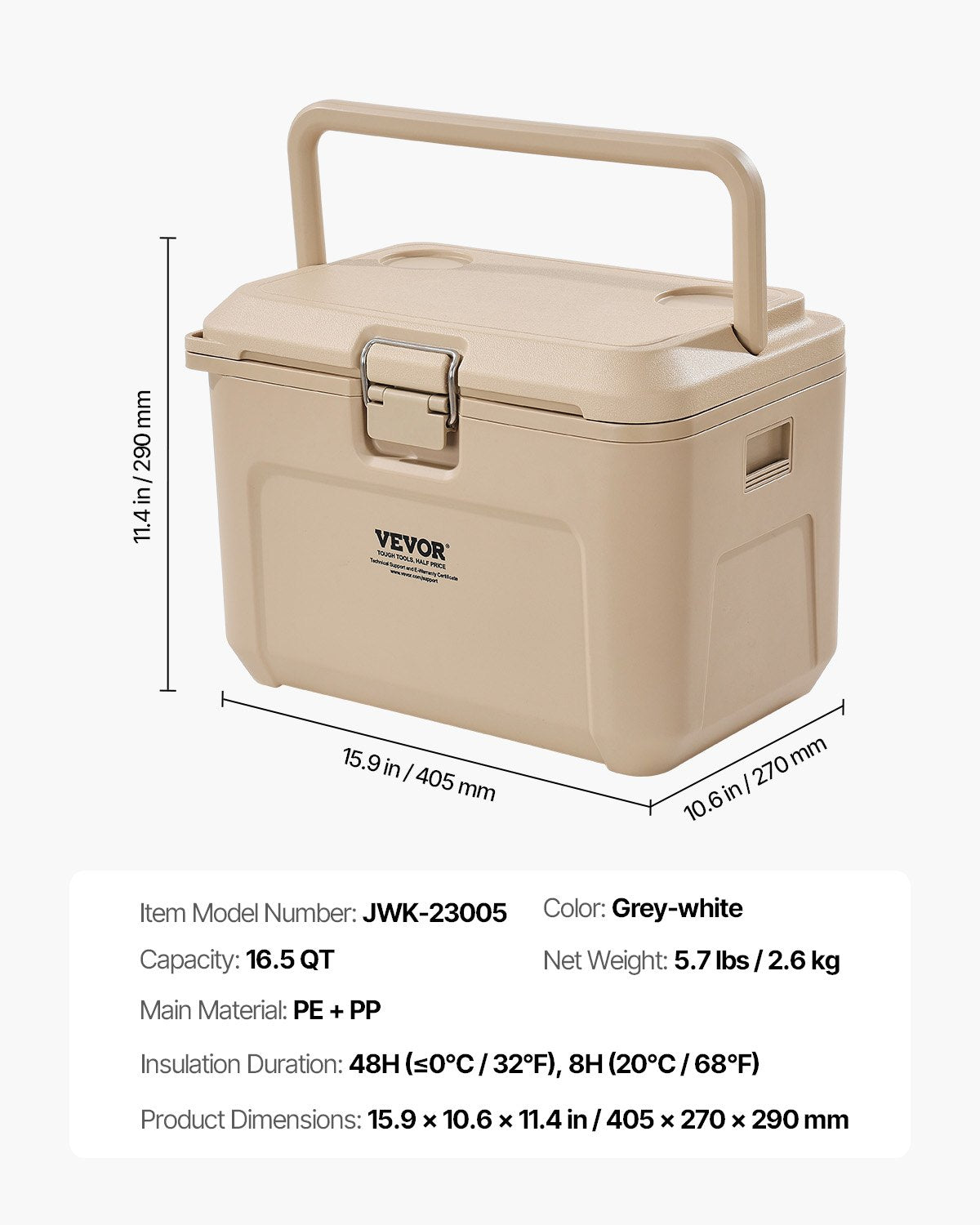 VEVOR Portable Cooler 16.5 QT Insulated Cooler 23 Can Capacity with Cup Holder