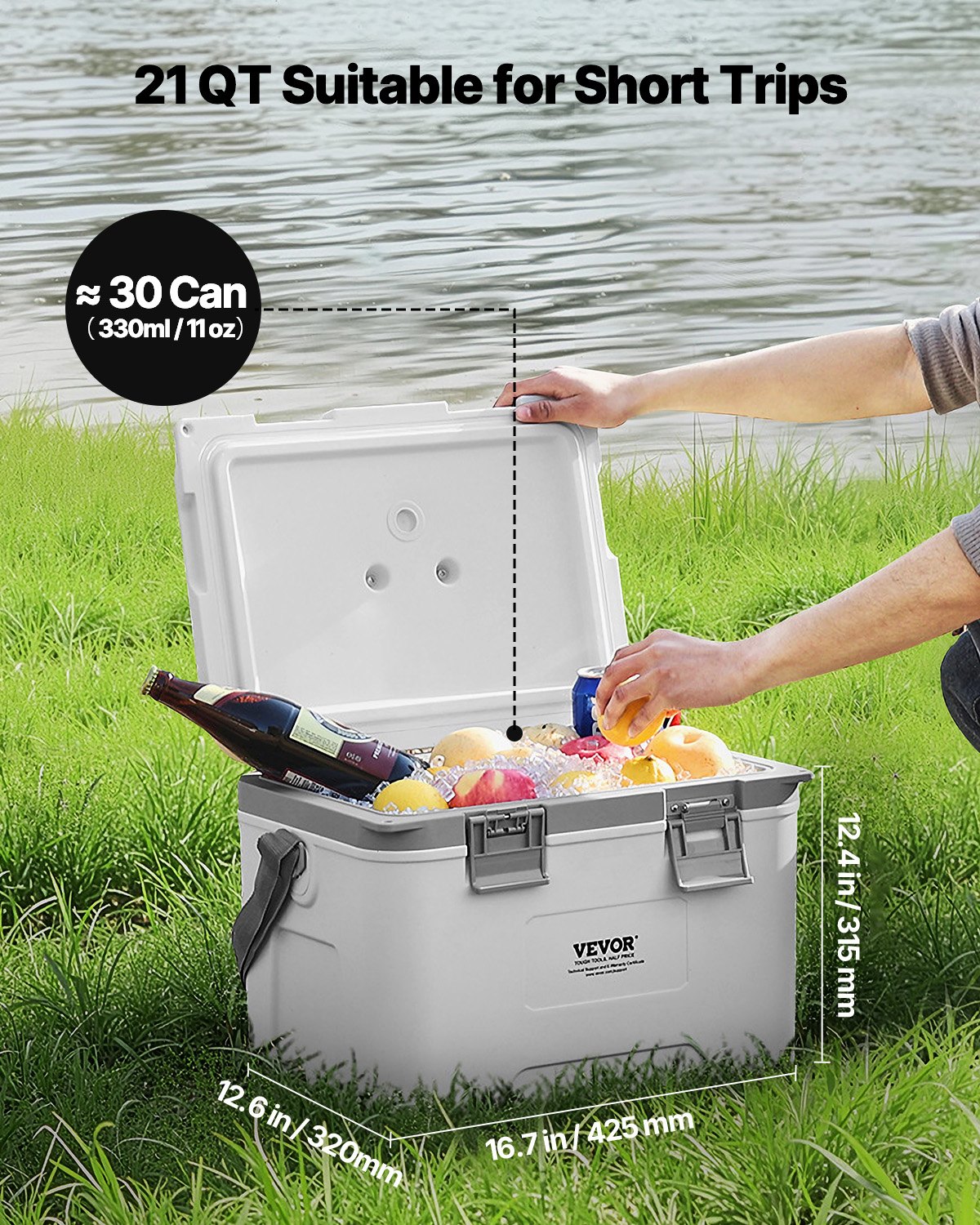 VEVOR Portable Cooler 21 QT Insulated Cooler 30 Can Capacity with Handles Strap