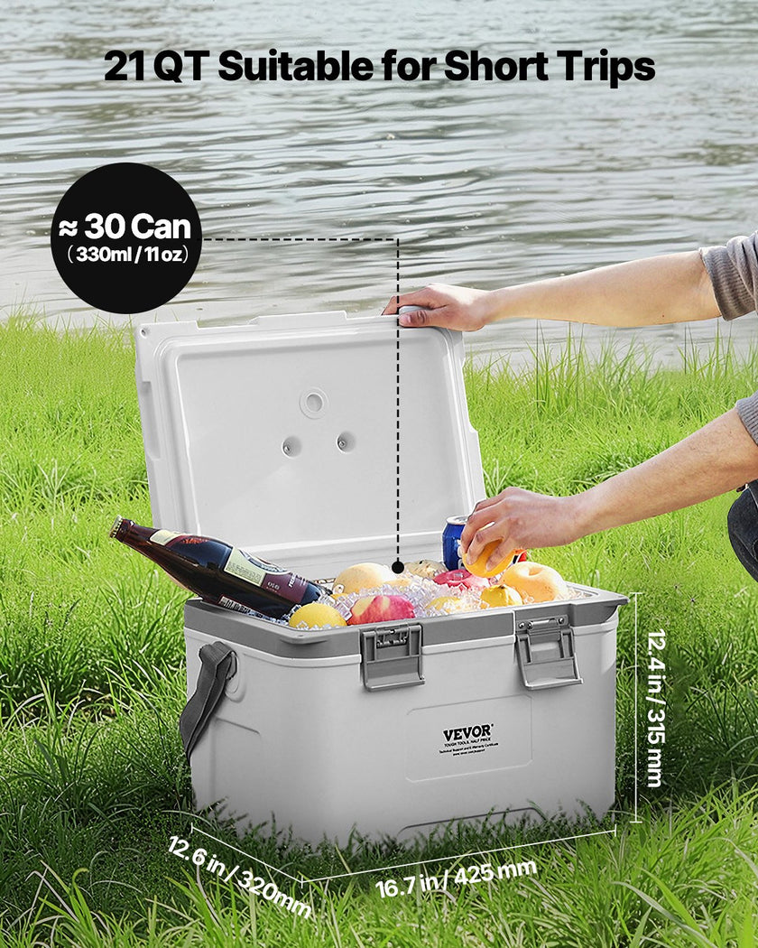 VEVOR Portable Cooler 21 QT Insulated Cooler 30 Can Capacity with Handles Strap