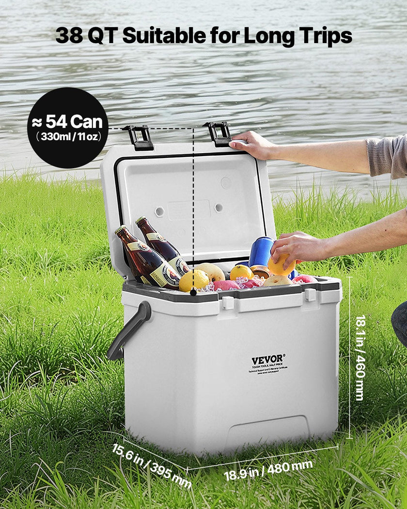 VEVOR Portable Cooler 38 QT Insulated Cooler 54 Can Capacity with Cup Holder