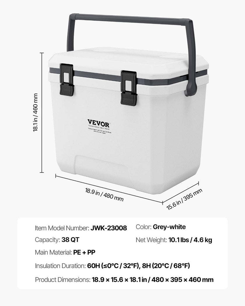 VEVOR Portable Cooler 38 QT Insulated Cooler 54 Can Capacity with Cup Holder