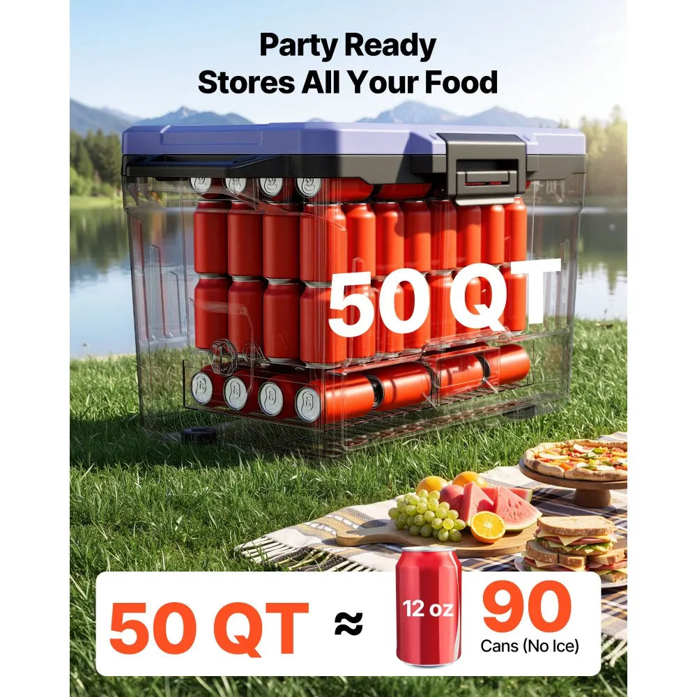 50 QT Hard Cooler with Ice Retention, Leak-Resistant Insulated Ice Chest