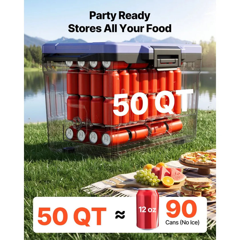 50 QT Hard Cooler with Ice Retention, Leak-Resistant Insulated Ice Chest