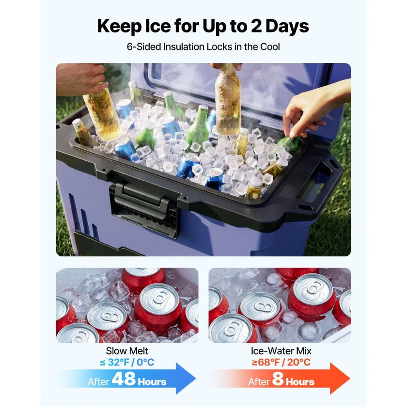 50 QT Hard Cooler with Ice Retention, Leak-Resistant Insulated Ice Chest