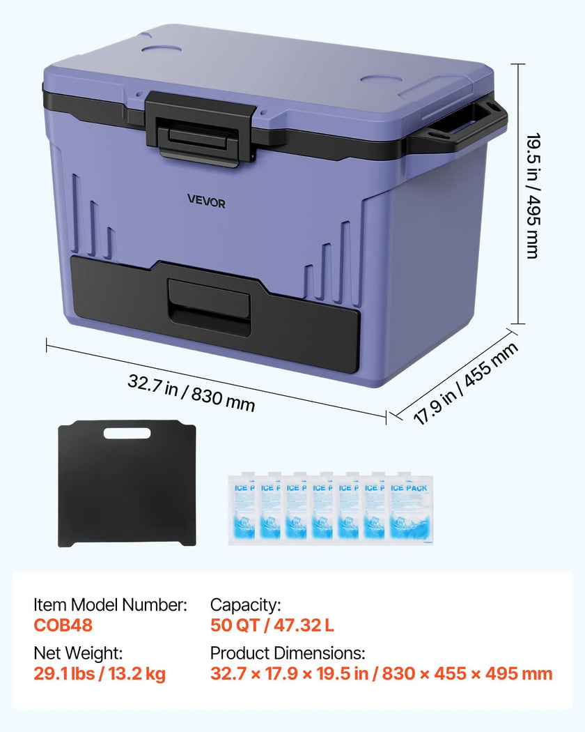 50 QT Hard Cooler with Ice Retention, Leak-Resistant Insulated Ice Chest
