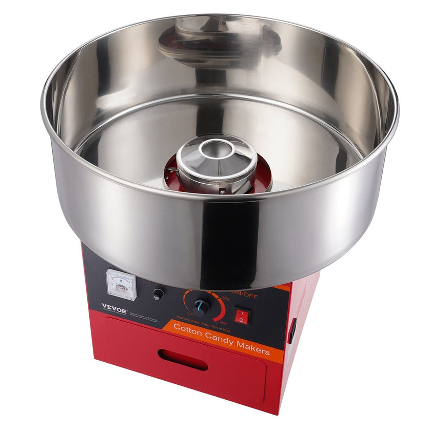 VEVOR Electric Cotton Candy Machine, 1000W Candy Floss Maker, Commercial Cotton Candy Machine with Stainless Steel Bowl, Sugar Scoop, and Drawer, Perfect for Home Kids Birthday, Family Party, Red