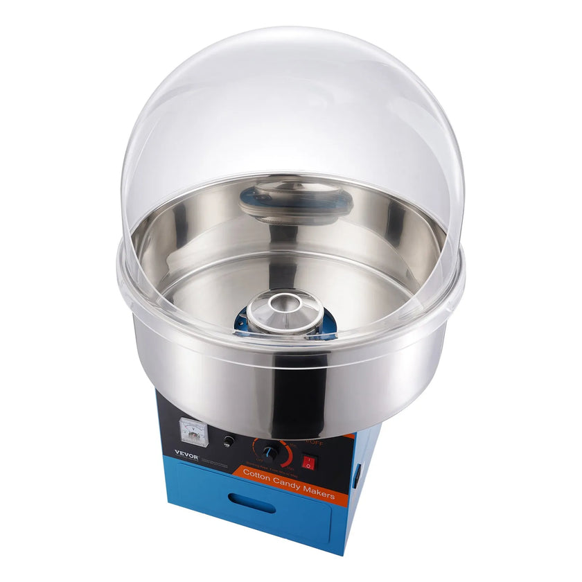 VEVOR Electric Cotton Candy Machine, 1000W Candy Floss Maker, Commercial Cotton Candy Machine with Cover, Stainless Steel Bowl, Sugar Scoop, Drawer, Perfect for Home Kids Birthday, Family Party, Blue