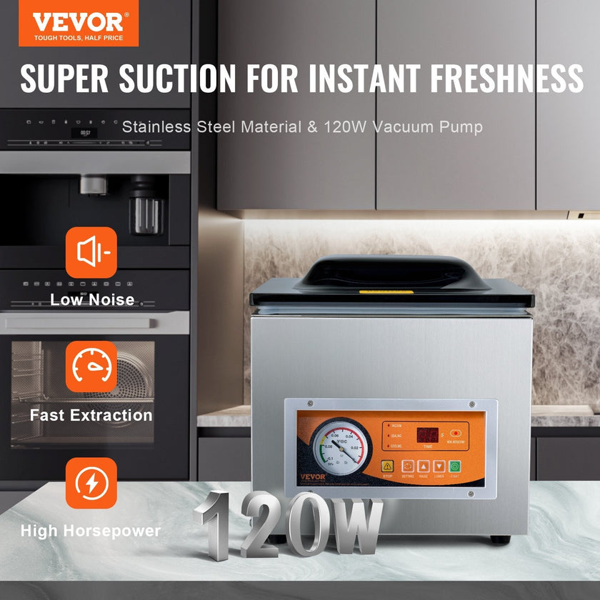 VEVOR Chamber Vacuum Sealer, 260W Sealing Power, Vacuum Packing Machine for Wet Foods, Meats, Marinades and More, Compact Size with 10.2