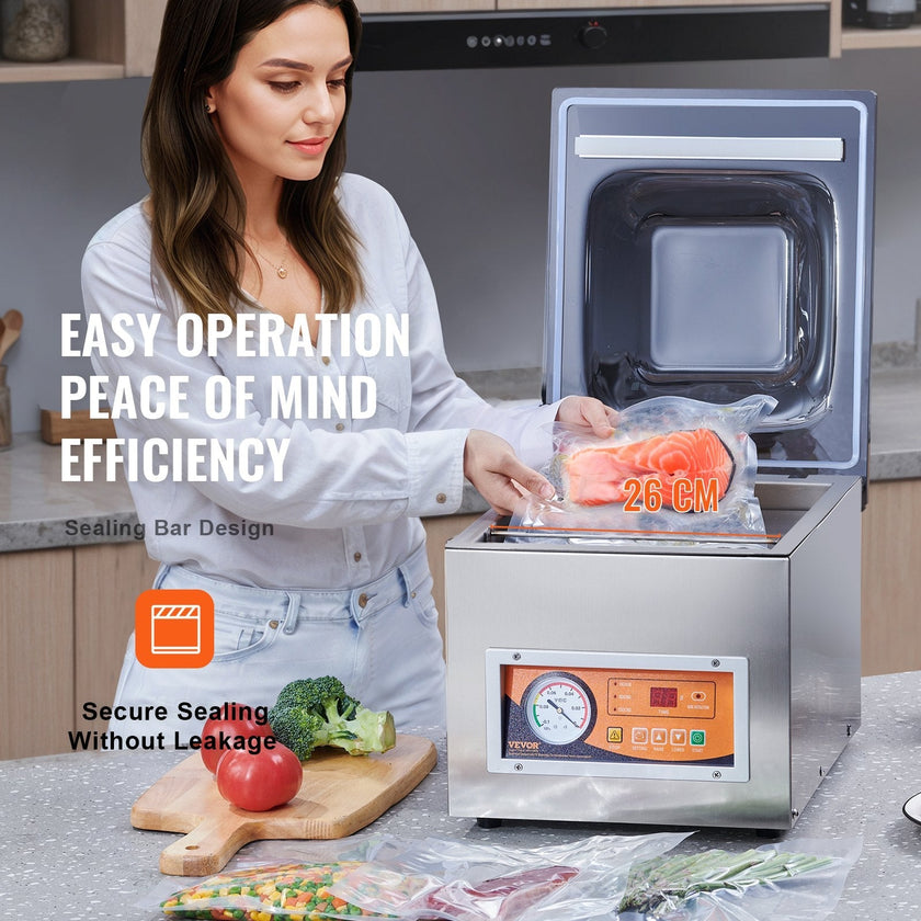 VEVOR Chamber Vacuum Sealer, 260W Sealing Power, Vacuum Packing Machine for Wet Foods, Meats, Marinades and More, Compact Size with 10.2