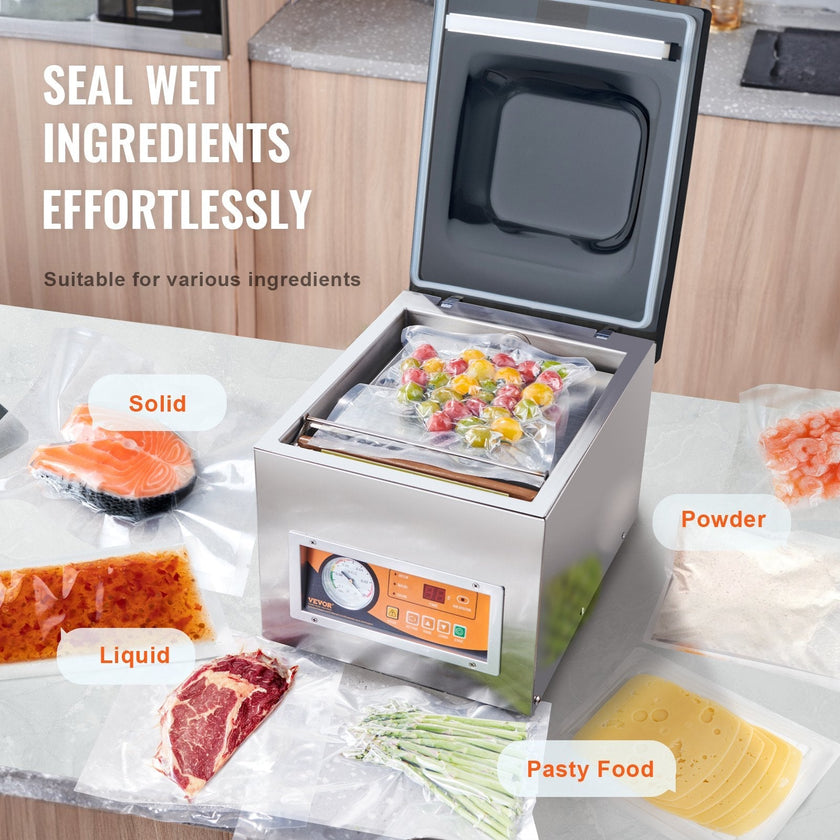 VEVOR Chamber Vacuum Sealer, 260W Sealing Power, Vacuum Packing Machine for Wet Foods, Meats, Marinades and More, Compact Size with 10.2