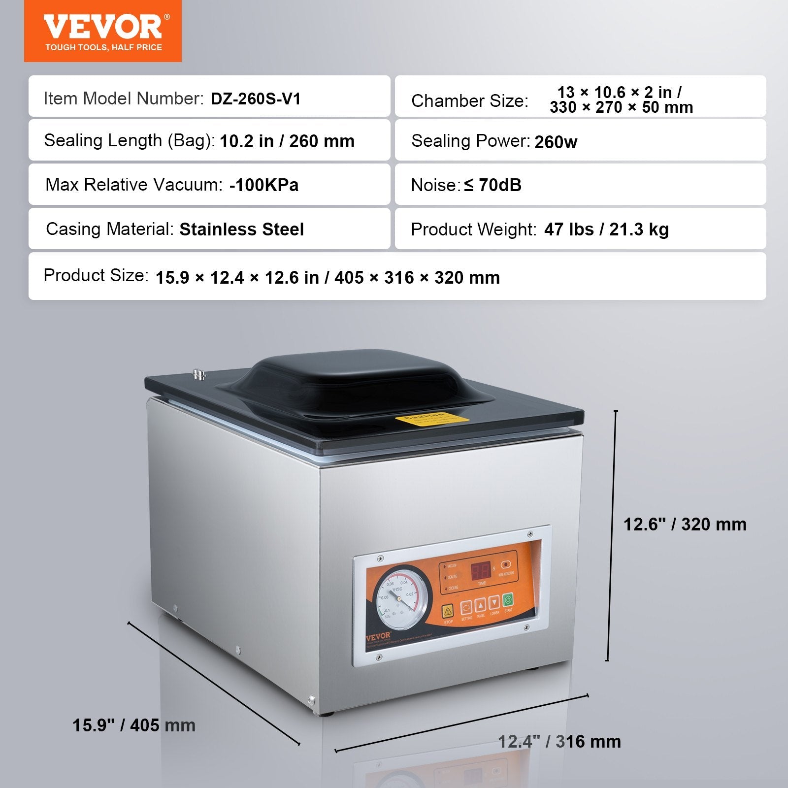 VEVOR Chamber Vacuum Sealer, 260W Sealing Power, Vacuum Packing Machine for Wet Foods, Meats, Marinades and More, Compact Size with 10.2
