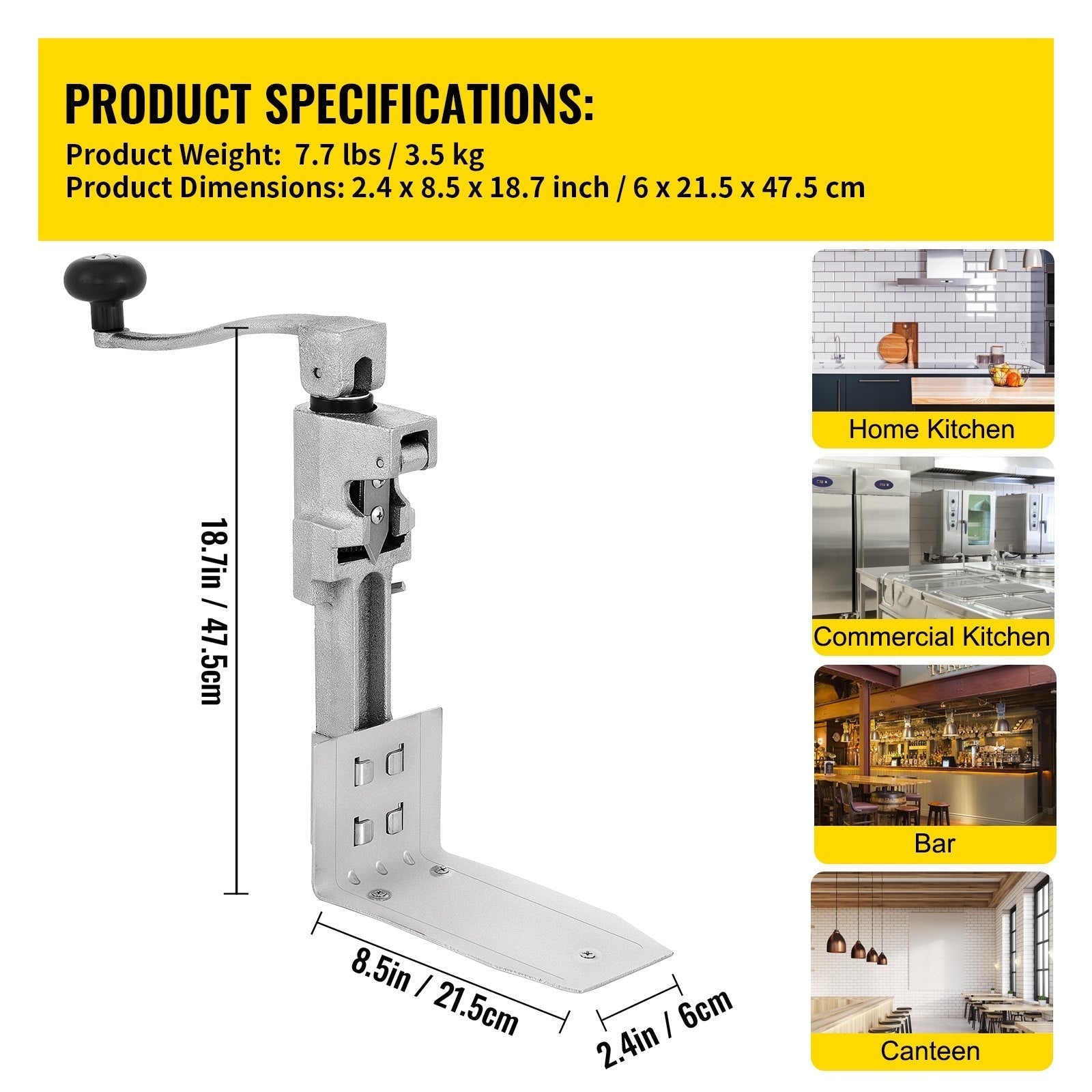 VEVOR Commercial Can Opener 18.7 inches Tabletop Can Opener, Heavy Duty Manual Table Can Opener for Restaurant Hotel Bar