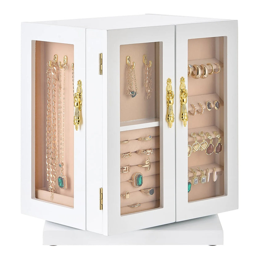 VEVOR Jewelry Box 360° Rotating Jewelry Organizer with 5 Spacious Drawers White