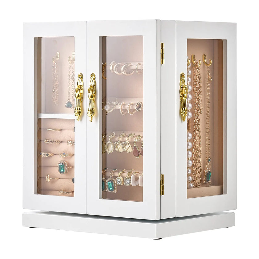 VEVOR Jewelry Box 360° Rotating Jewelry Organizer with 5 Spacious Drawers White