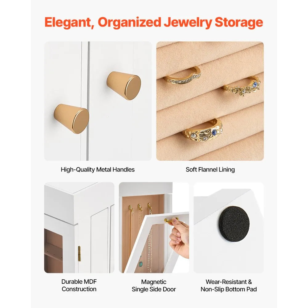 VEVOR Jewelry Box 360° Rotating Jewelry Organizer with 4 Necklace Hooks White