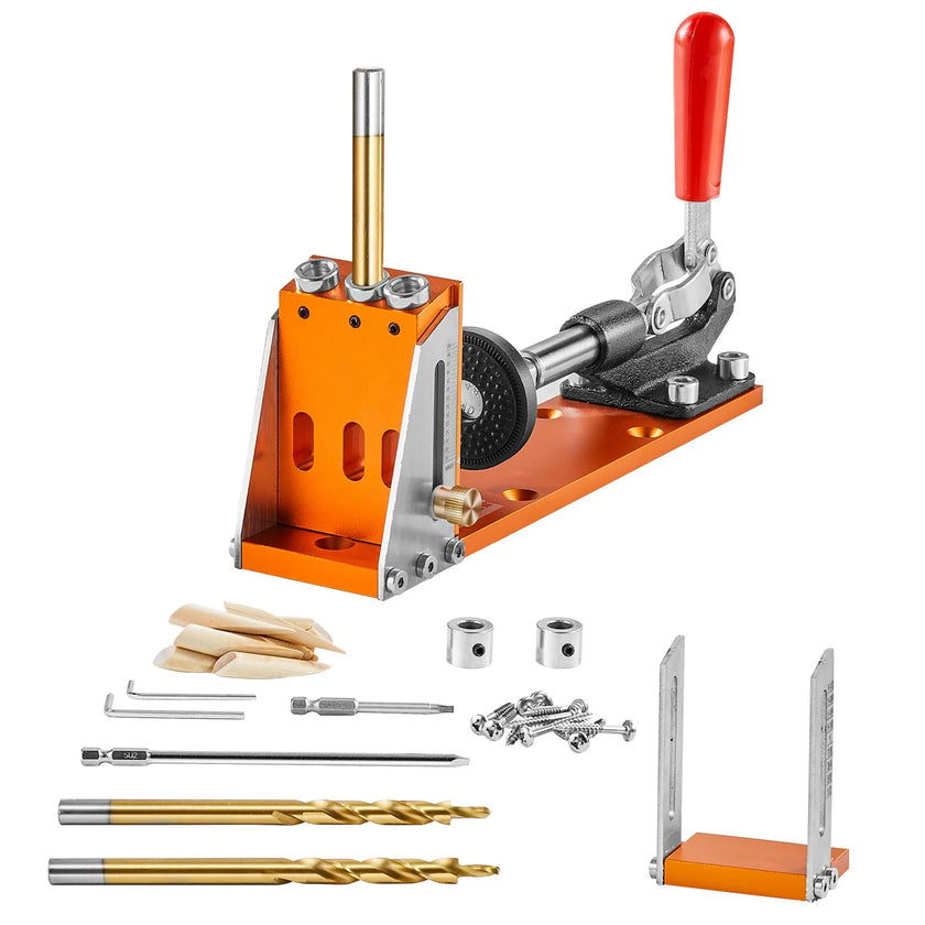 VEVOR Pocket Hole Jig Kit, 30 Pcs Adjustable and Easy to Use Pocket Hole Jig System with Step Drills, Wrenches, Drill Stop Rings, and Square Drive Bits, Dual Scale Marks for DIY Carpentry Projects