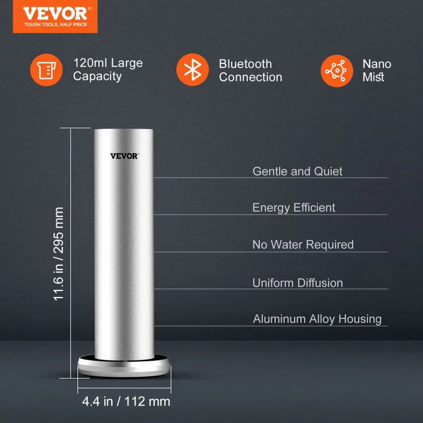 VEVOR Scent Air Machine for Home, 120ml Bluetooth Smart Cold Air Diffuser, 1000sq.ft Waterless Essential Oil Scent Air Diffuser, Floor Standing Aromatherapy Machine for Spa, Yoga, Home, Office, Hotel