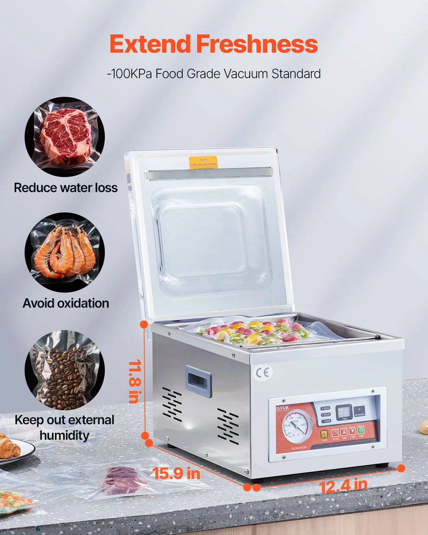 VEVOR Chamber Vacuum Sealer, 260W Sealing Power, Vacuum Packing Machine for Wet Foods, Meats, Marinades and More, Compact Size with 15.7