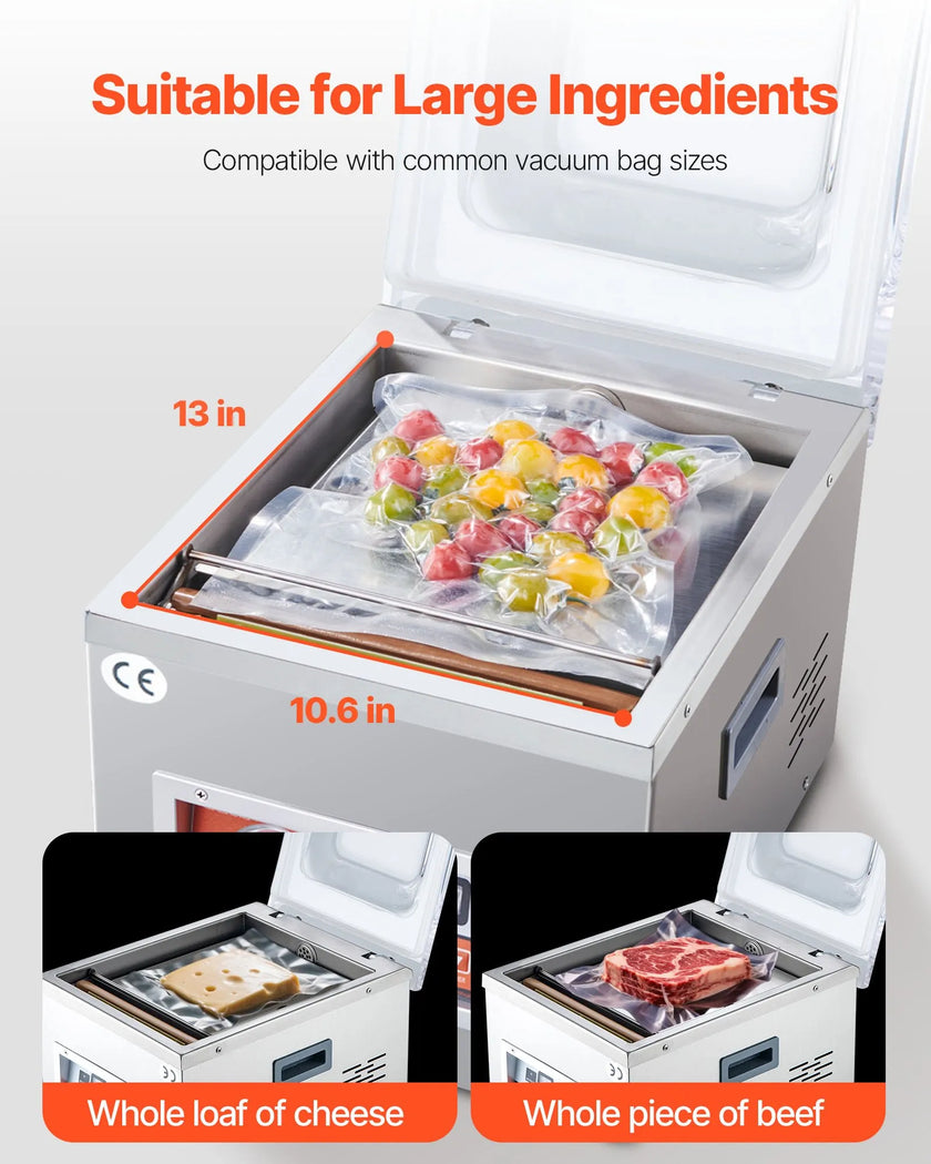 VEVOR Chamber Vacuum Sealer, 260W Sealing Power, Vacuum Packing Machine for Wet Foods, Meats, Marinades and More, Compact Size with 15.7
