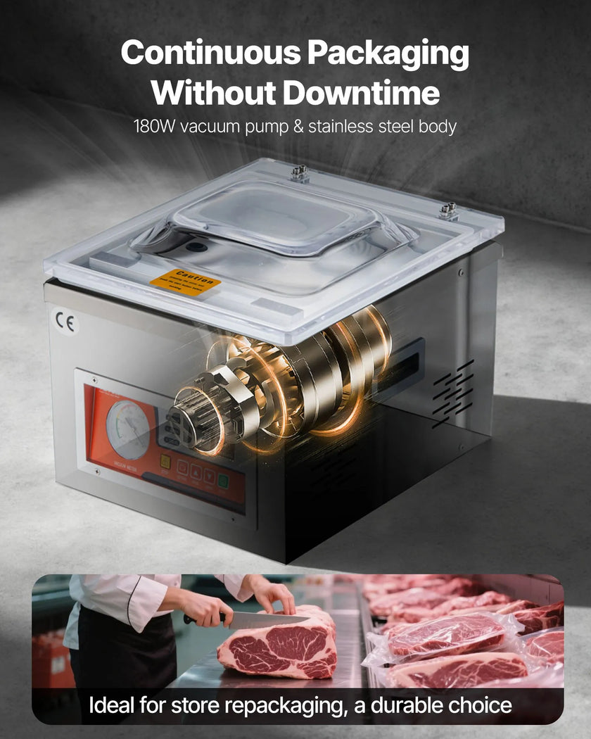 VEVOR Chamber Vacuum Sealer, 260W Sealing Power, Vacuum Packing Machine for Wet Foods, Meats, Marinades and More, Compact Size with 15.7