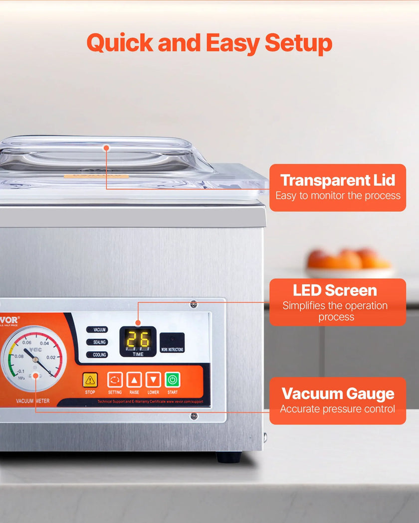 VEVOR Chamber Vacuum Sealer, 260W Sealing Power, Vacuum Packing Machine for Wet Foods, Meats, Marinades and More, Compact Size with 15.7