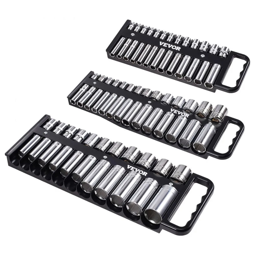 VEVOR Portable Socket Organizer Set 3PCS 76-Clip Magnetic Socket Tray Metric/SAE