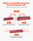 VEVOR Magnetic Socket Organizer Set 3PCS Magnetic Socket Trays Red for SAE