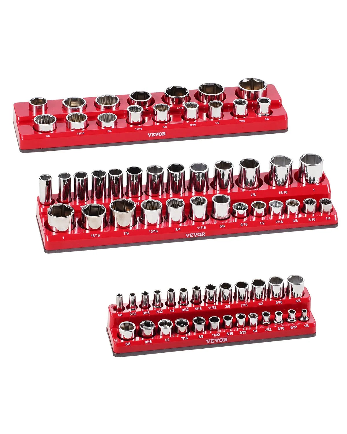 VEVOR Magnetic Socket Organizer Set 3PCS Magnetic Socket Trays Red for SAE