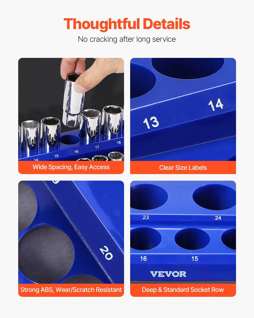 VEVOR Magnetic Socket Organizer Set 3PCS Magnetic Socket Trays Blue for Metric