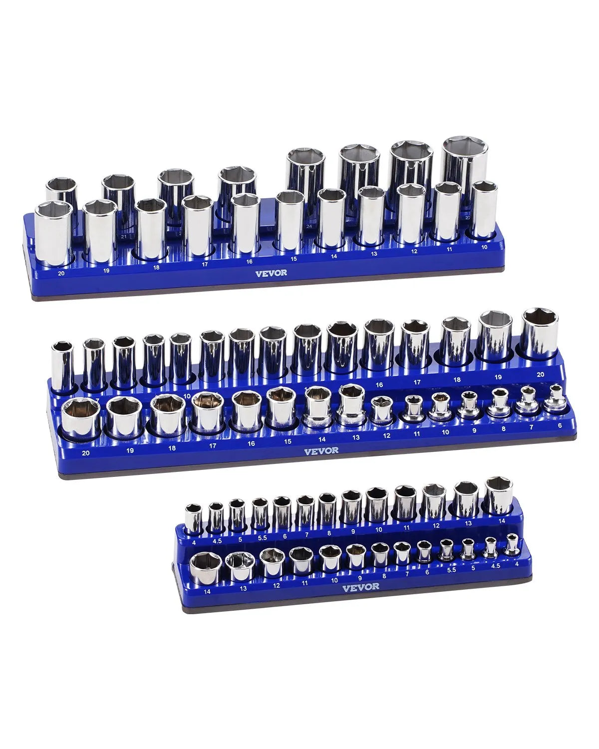 VEVOR Magnetic Socket Organizer Set 3PCS Magnetic Socket Trays Blue for Metric