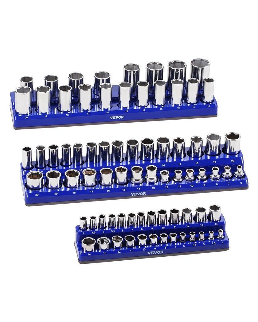 VEVOR Magnetic Socket Organizer Set 3PCS Magnetic Socket Trays Blue for Metric