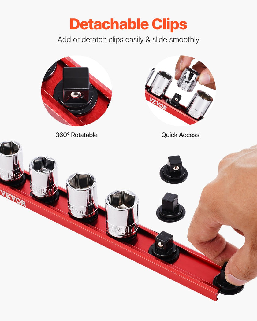 VEVOR Socket Organizer Rail Set 3PCS Aluminum Socket Organizers with 40 Clips