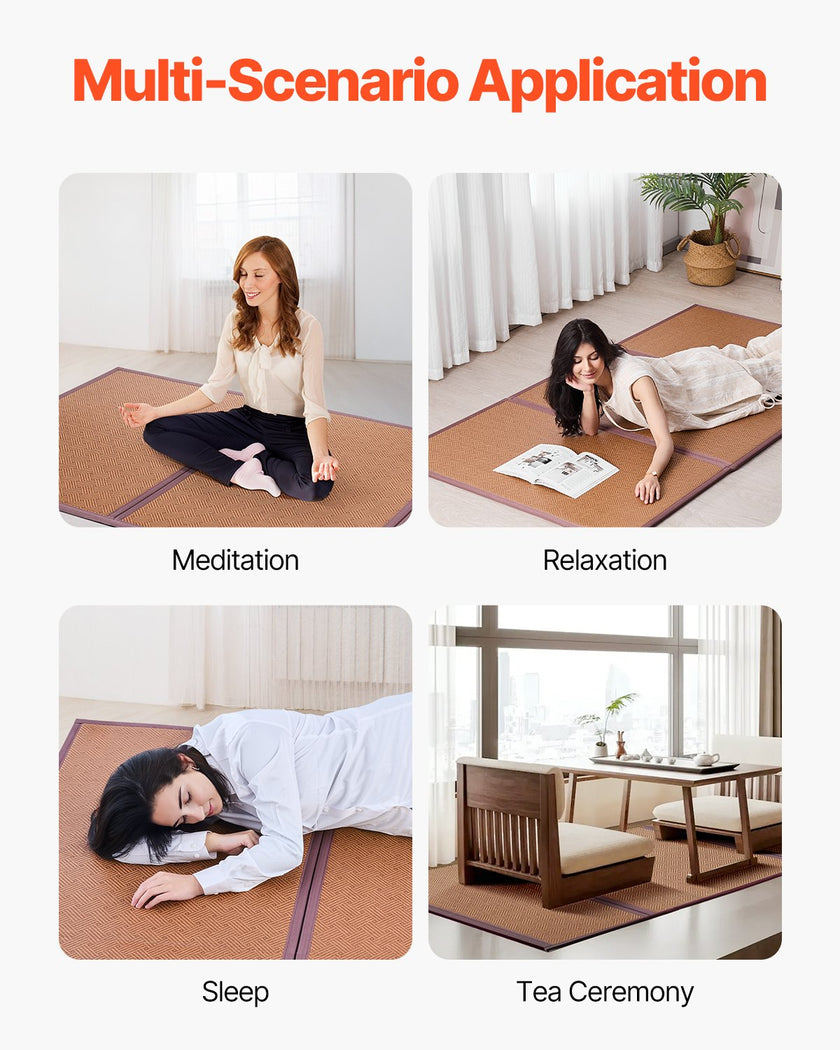 VEVOR Japanese Tatami Mat 80 x 39 in Foldable Natural Rattan Tatami Mattress