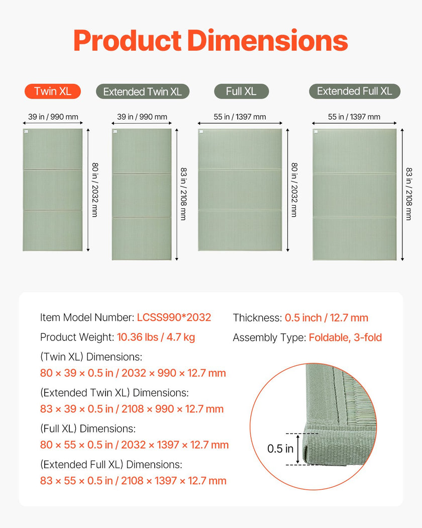 VEVOR Japanese Tatami Mat Twin Foldable & Non-Slip Rush Grass Tatami Mattress