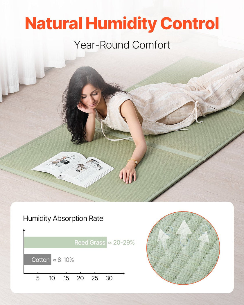 VEVOR Japanese Tatami Mat Twin Foldable & Non-Slip Rush Grass Tatami Mattress