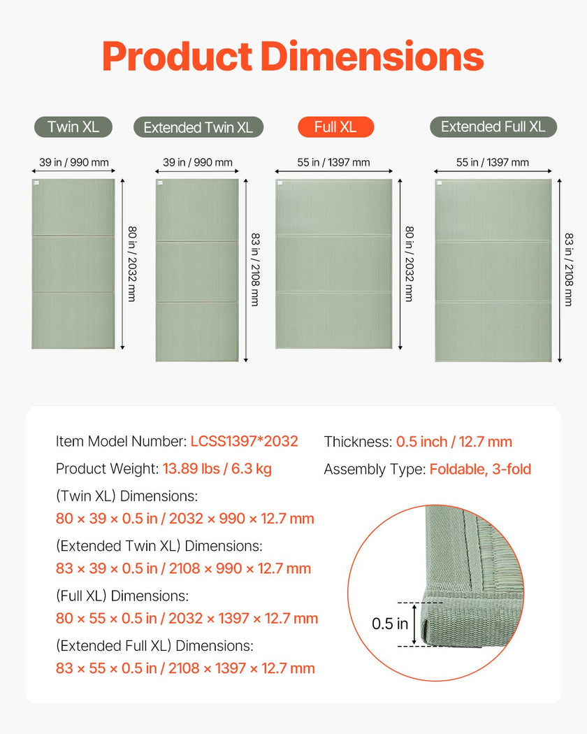 VEVOR Japanese Tatami Mat Queen Foldable & Non-Slip Rush Grass Tatami Mattress