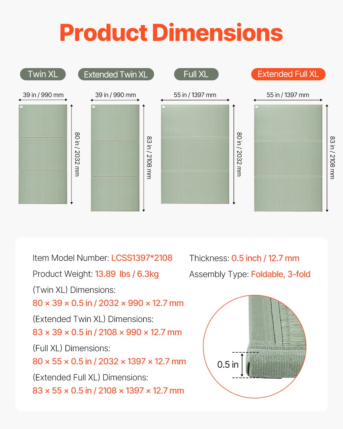 VEVOR Japanese Tatami Mat King Foldable & Non-Slip Rush Grass Tatami Mattress