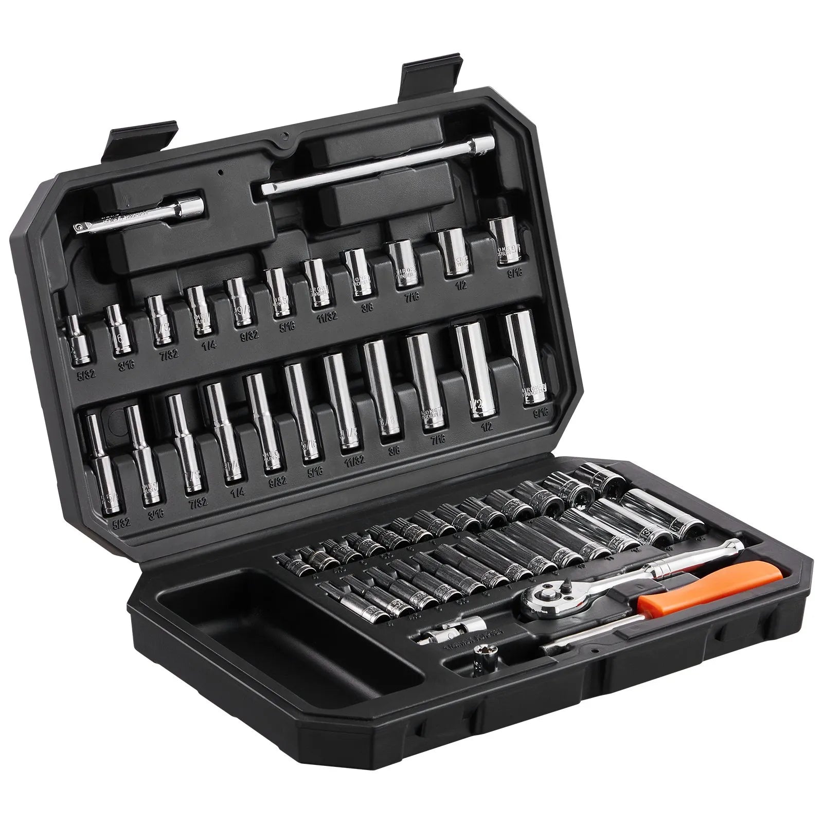 VEVOR Socket Set, 1/4 Inch Drive Socket and Ratchet Set, 6-Point Socket Opening, 54 Pieces Tool Set SAE and Metric, Deep and Standard Sockets, 5/32-9/16 in, 4-14 mm, with Accessories, Storage Case