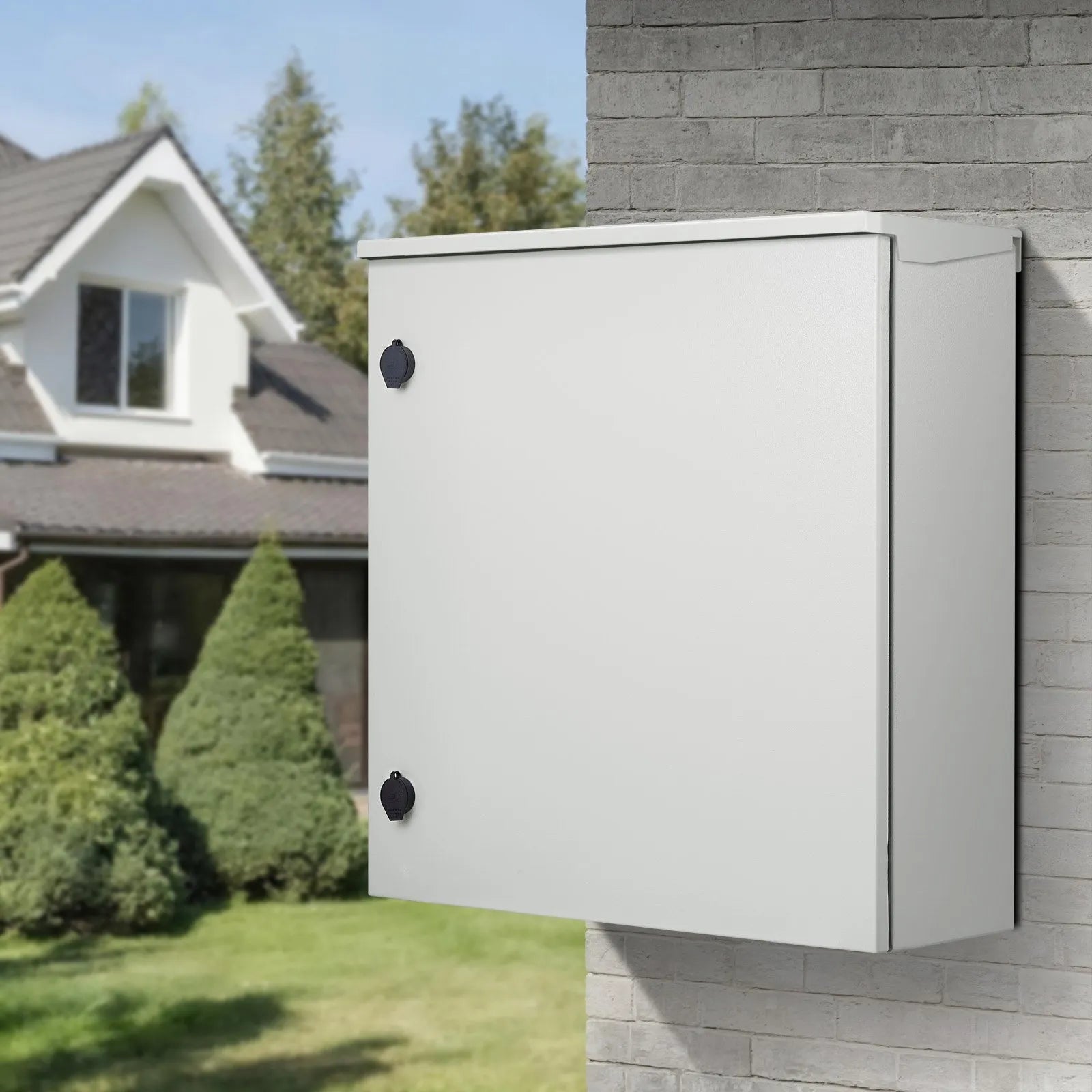 VEVOR Electrical Enclosure, 24x24x8in, Tested to UL Standards NEMA 4 Outdoor Enclosure, IP65 Waterproof & Dustproof Cold-Rolled Carbon Steel Hinged Junction Box for Outdoor Indoor Use, with Rain Hood