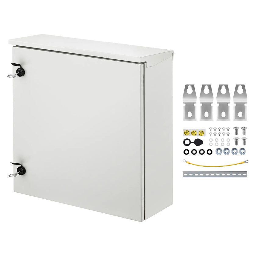 VEVOR Electrical Enclosure, 24x24x8in, Tested to UL Standards NEMA 4 Outdoor Enclosure, IP65 Waterproof & Dustproof Cold-Rolled Carbon Steel Hinged Junction Box for Outdoor Indoor Use, with Rain Hood